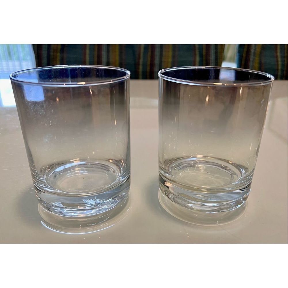 Set of 2 Lowball Cocktail Glasses Silver Iridescent Fade to Clear Gorgeous!